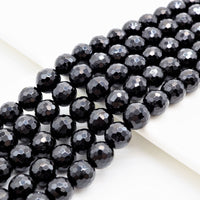 Quality Natural Black Tourmaline Round Faceted Beads, 6mm/8mm/10mm/12mm beads, Black Gemstone Beads, 15.5inch strand, SKU#U311