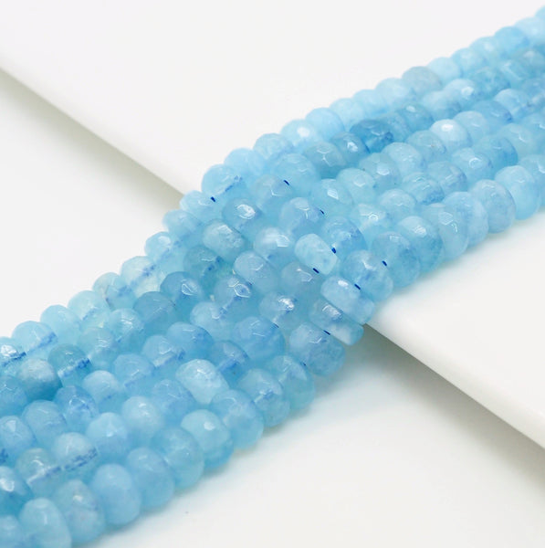 High Quality Aquamarine Heishi Rondelle Faceted Beads,4x7/5x8mm/6x9mm/6x10/6x11mm Natural Aquamarine Beads, 15inches,SKU#U322