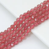 6mm/8mm/10mm Quality Natural Strawberry Quartz beads, Round 16 Faceted Diamond Cut gemstone, Pink Gemstone Beads, 15inch strand, SKU#U39