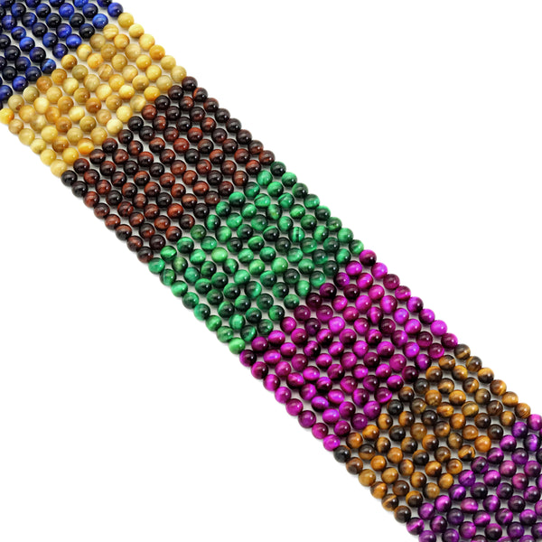 Mixed Color Tiger Eye Round Smooth Beads, Sku#UA320