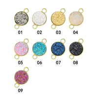Gold/Silver Mystic Drusy Round Connector, Bezel Druzy Connector Charm, Pink/Champagne /Black/Silver/White/Gray/Blue/Gold,9x14mm,SKU#V24