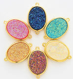 Mystic Drusy Oval Connector, Large Bezel Druzy Connector Charm, Gold/Silver Finish, Turquoise/Pink/Gold/Blue, 13x22mm,SKU#V28