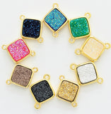 Mystic Drusy Diamond Shape Bezel Connector Beads, Bezel Druzy Charm, Gold/Silver finish,Pink/Black/Silver/White/Blue, 12x16mm,SKU#V30