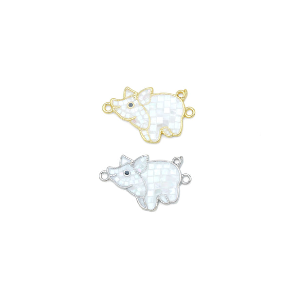 Mother of Pearl Piggy Connector Charm Pendant, Sku#WL15