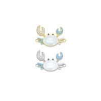 CZ Pave Mother of Pearl Crab Connector Charm Pendant, Sku#WL19