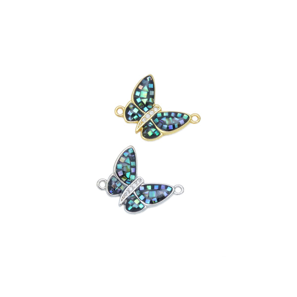Pave CZ Abalone Butterfly Connector Charm Pendant, Sku#WL21