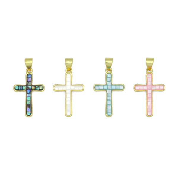 Mother of Pearl Abalone Cross charm For Necklace Bracelet Jewelry Making Supply, Sku#WL23