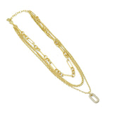 Tree Layering Mixed Gold Link Chain CZ Pendant Necklace, Sku#Y1011