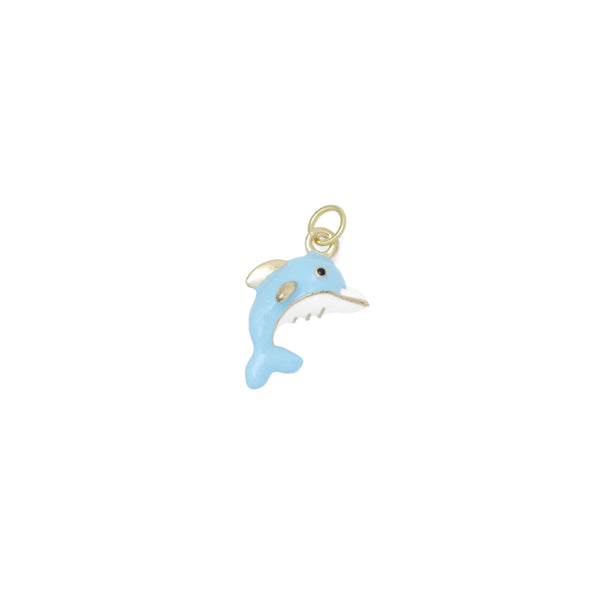 Gold Blue Enamel 3D Dolphin Charm Pendant, Sku#Y1013