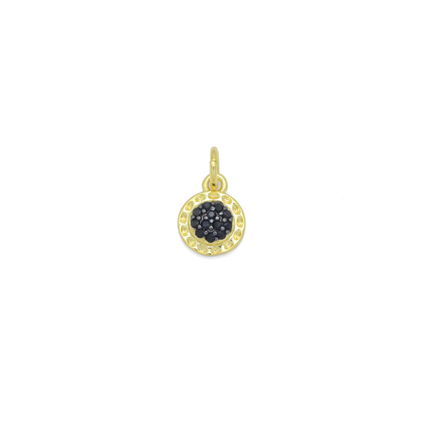 Black CZ Gold Round Charm Pendant, Sku#Y1024