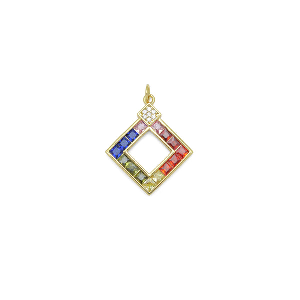 Colorful CZ Rhombus Diamond Gold Charm Pendant, Sku#Y1025