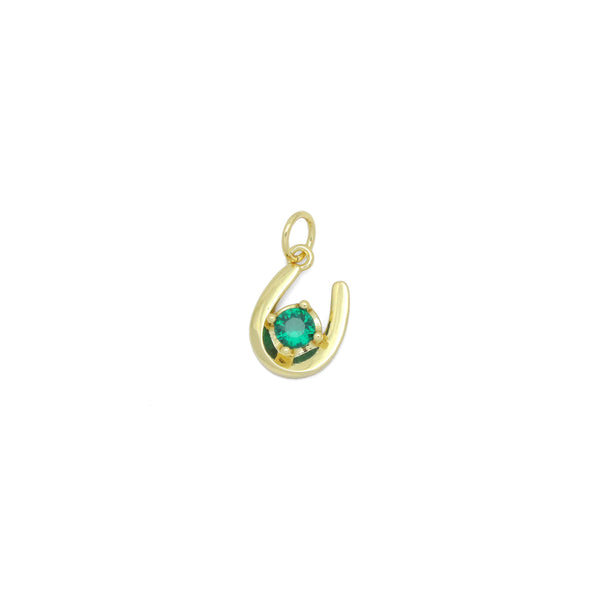 Green CZ Gold U Shape Charm Pendant, Sku#Y1026