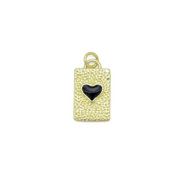 Black Enamel Heart Gold Rectangle Shape Charm Pendant, Sku#Y1031