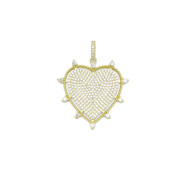 Clear CZ Gold Spike Heart Shape Charm Pendant, Sku#Y1032