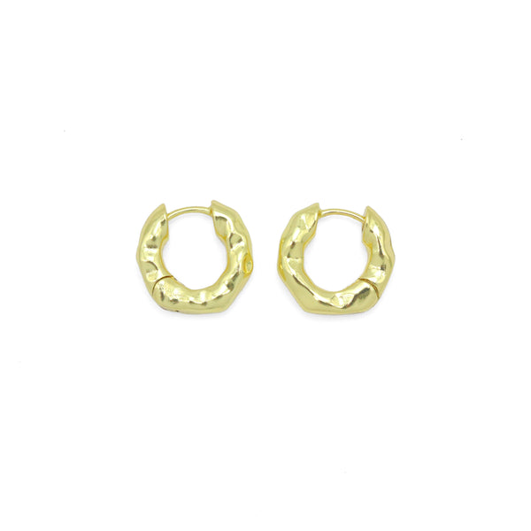 Gold Hammered Hoop Earrings, Sku#Y1033