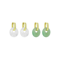 White Quartz Green Jade Donut Shape Gemstone Earrings, Sku#Y1040