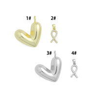 Puffy Gold Heart CZ Ribbon bow Charm Pendant, Sku#Y1044