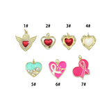 Wing Red Heart, Blue pearl heart, Pink Ribbon heart charm, Sku#Y1049