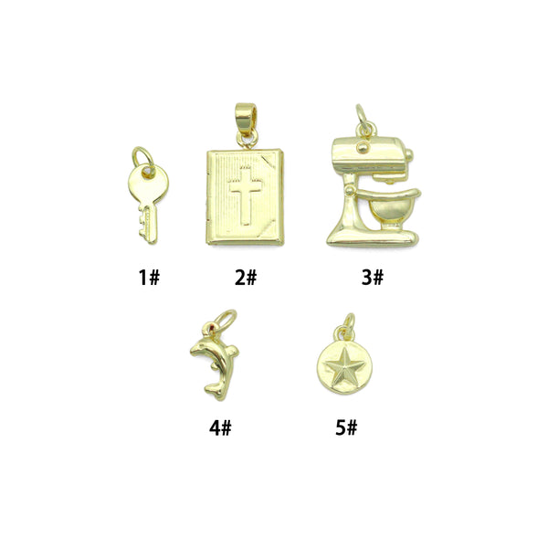 Gold Key Book Dolphin bakery mixer mechine Charm Pendant, Sku#Y1056