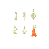 Cute Eiffel Tower, Evil eye KEY, Star of David, Crescent Moon, Hamsa hand, Orange coral horn charm charm, Sku#Y1061