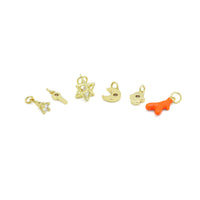 Cute Eiffel Tower, Evil eye KEY, Star of David, Crescent Moon, Hamsa hand, Orange coral horn charm charm, Sku#Y1061