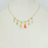 Cute Eiffel Tower, Evil eye KEY, Star of David, Crescent Moon, Hamsa hand, Orange coral horn charm charm, Sku#Y1061