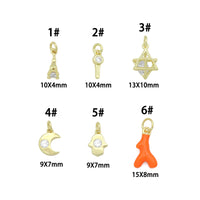 Cute Eiffel Tower, Evil eye KEY, Star of David, Crescent Moon, Hamsa hand, Orange coral horn charm charm, Sku#Y1061