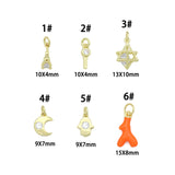 Cute Eiffel Tower, Evil eye KEY, Star of David, Crescent Moon, Hamsa hand, Orange coral horn charm charm, Sku#Y1061
