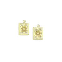 Gold Rectangular Floral Frame Pendant with heart, flower rectangle charm, Sku#Y1072