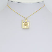 Gold Rectangular Floral Frame Pendant with heart, flower rectangle charm, Sku#Y1072