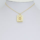 Gold Rectangular Floral Frame Pendant with heart, flower rectangle charm, Sku#Y1072