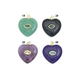 Natural Gemstone Heart with Evil Eye Charm Pendant, Sku#Y1077
