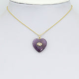 Natural Gemstone Heart with Evil Eye Charm Pendant, Sku#Y1077