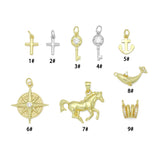 Clear CZ Gold Cross Key anthor Horse Dolphin North Star charm, Sku#Y1086