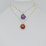 Gemstone Coin Pendant with Inlaid CZ,Sku#Y1105