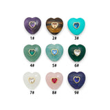 Natural Stone Carved Puff Heart Charms with Inlaid Cubic Zirconia Centered , Sku#Y1107