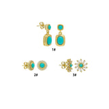 Turquoise Gold Tone Stud & Dangle Earrings ,Sku#Y1113