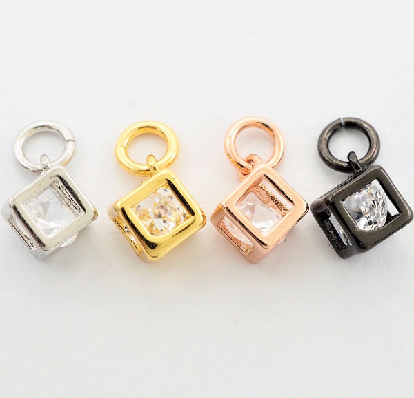 2pcs CZ Micro Pave Square Cubic Shape Pendant/Charm,Clear Cubic Zirconia Charm, Necklace Bracelet Charm Pendant,6x8mm,sku#Y157