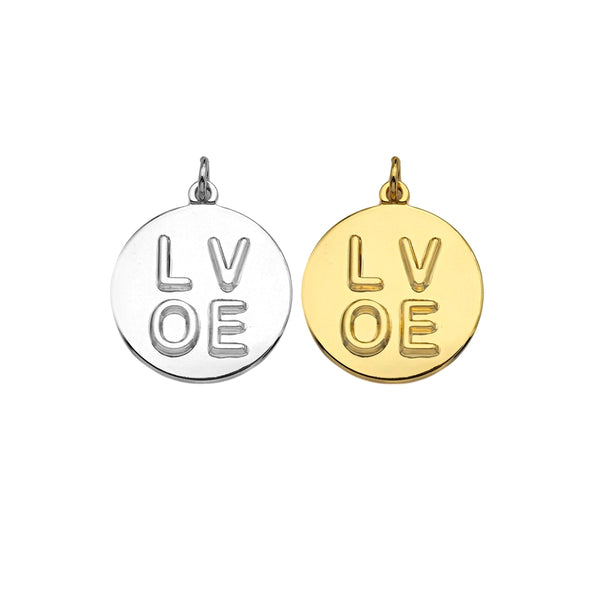 18k Shiny Gold Finish Round LOVE Coin Charms, Embossment LOVE Charms, Round Coin Pendant, Gold Charm, DIY Necklace Charms, 20mm, Sku#Y275