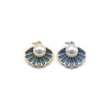 Mother of Pearl On Blue Enamel Shell Shape Pendant, 18K Gold Filled Shell Charm, Necklace Bracelet Charm Pendant,Sku#Y552