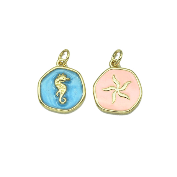 Enamel Sea Horse and Flower Charm, Sku#Y601