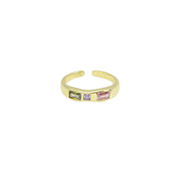 Gold Colorful Rectangle CZ Adjustable Ring, Sku#Y908