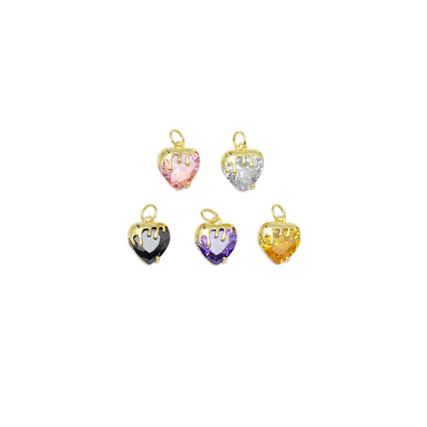 Gold Colorful CZ Dipped Heart Charm, Sku#Y920