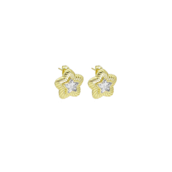 Gold Five Point Star CZ Stud Earrings, Sku#Y931