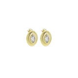 Gold Oval Shape Eye CZ Stud Earrings, Sku#Y932