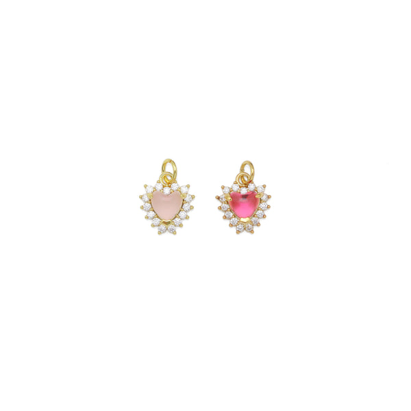 Natural Pink Hot Pink Crystal Heart  Charm, Sku#Y941