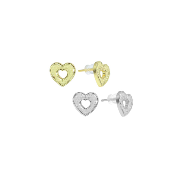 Gold Silver Hollow Out Heart Stud Earrings, Sku#Y952