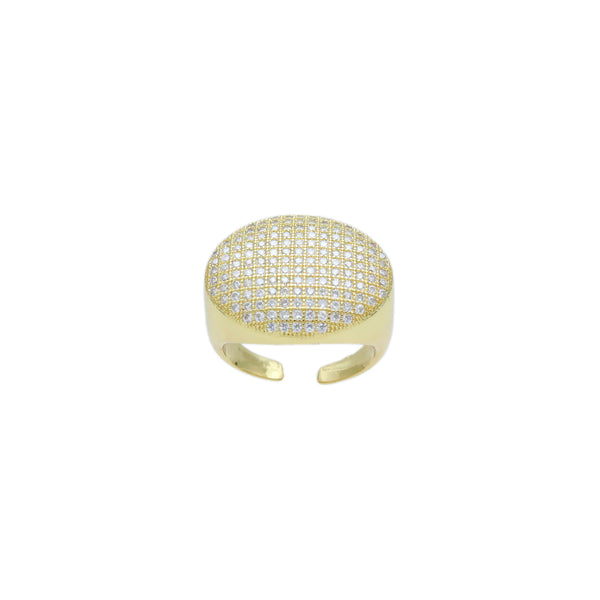 Gold Clear CZ Oval Statement Adjustable Ring, Sku#Y955