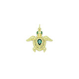 Green CZ Gold Turtle Shape Pendant, Sku#Y960