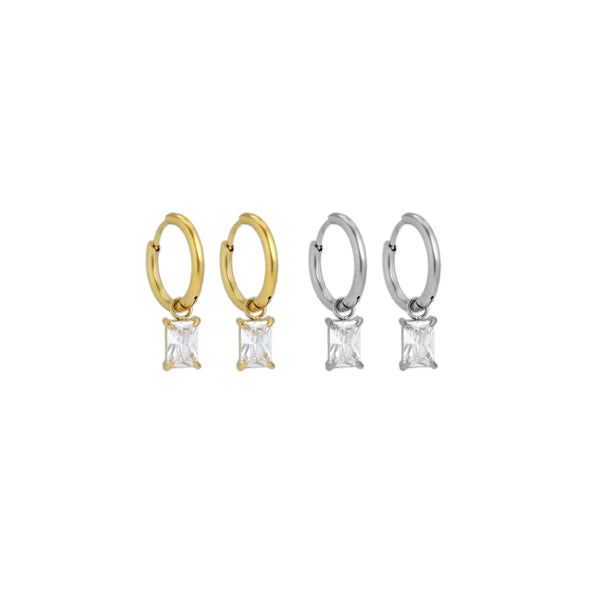 Clear Rectangle CZ Gold Silver Small Earrings, Sku#Y965
